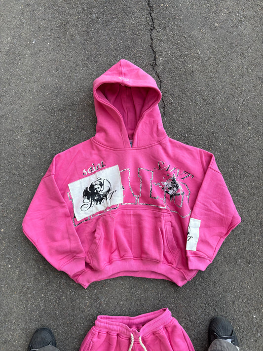 "Halo" Slight-Cropped Hoodie Pink